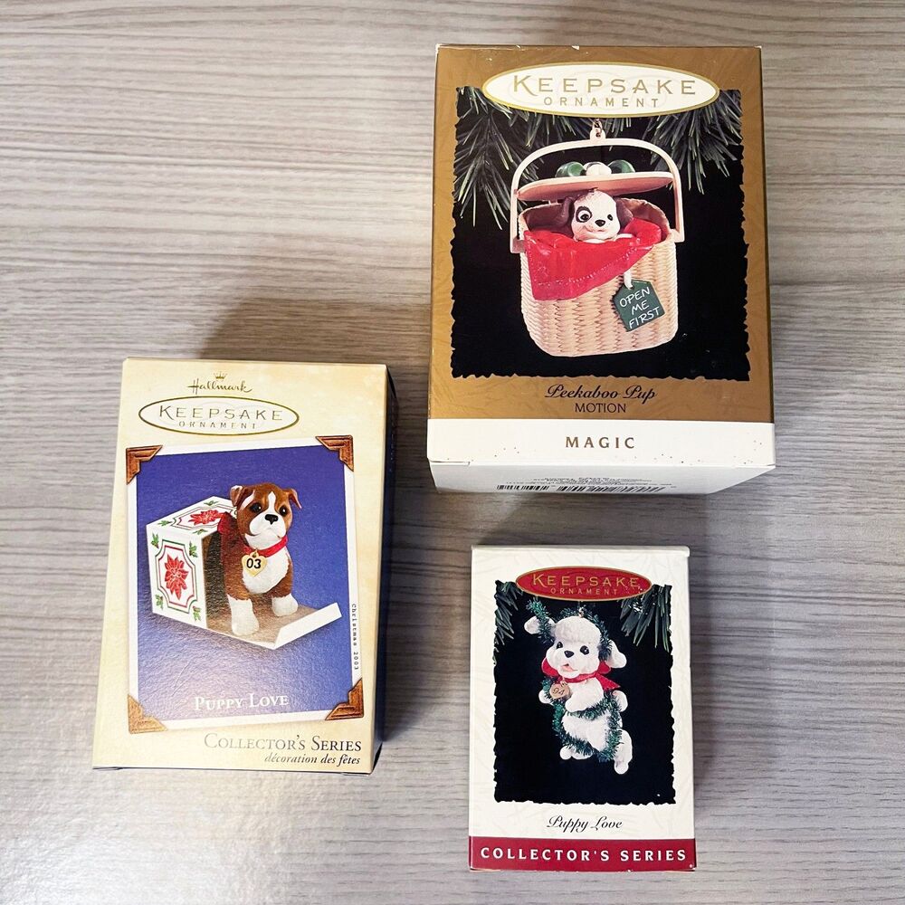 Hallmark Puppy Love & Peekaboo Pup Keepsake Ornament Lot NIB 1994 2003 Magic